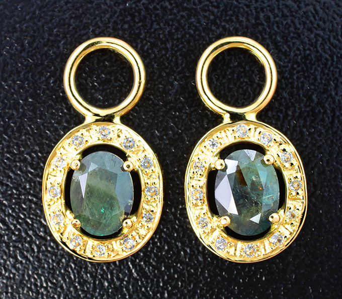 Золото Подвесы для серег с александритами 2,5 карата и бесцветными цирконами