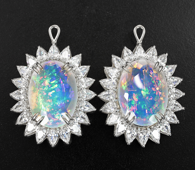 Золото Подвесы для серег с ограненными эфиопскими опалами 19,82 карата и муассанитами