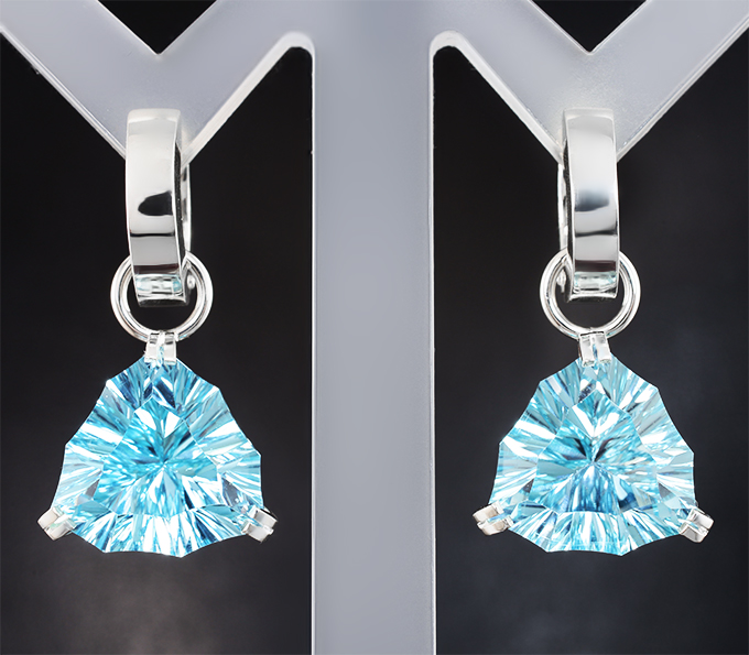 Серебро 925 Серьги с голубыми топазами авторской огранки 17,85 карата