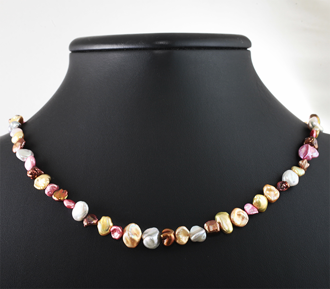 Серебро 925 Колье с разноцветным жемчугом барокко 93,77 карата