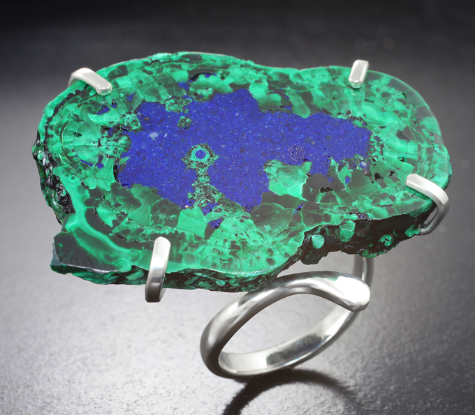 Серебро 925 Кольцо с азуритом в малахите 60,02 карата