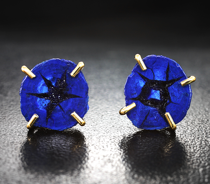 Золото Пусеты с друзами азурита 9,12 карата