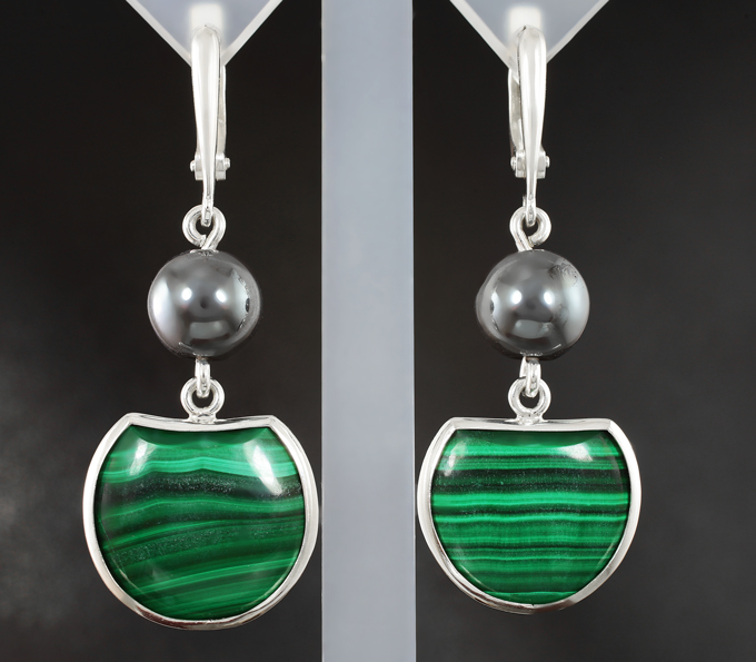 Серебро 925 Серьги с уральским малахитом 18,93 карата и гематитом
