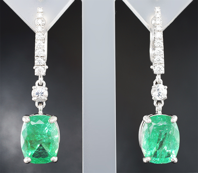 Золото Серьги с уральскими изумрудами 7,24 карата, лейкосапфирами и бриллиантами