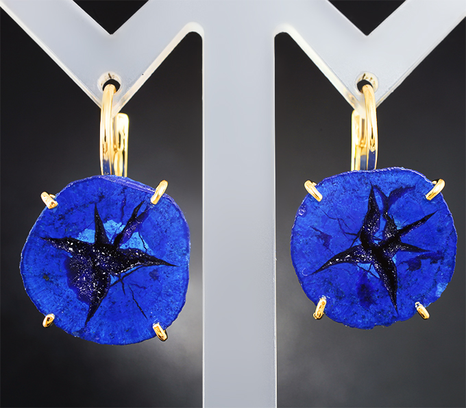 Золото Серьги с яркими друзами азурита 29,73 карата