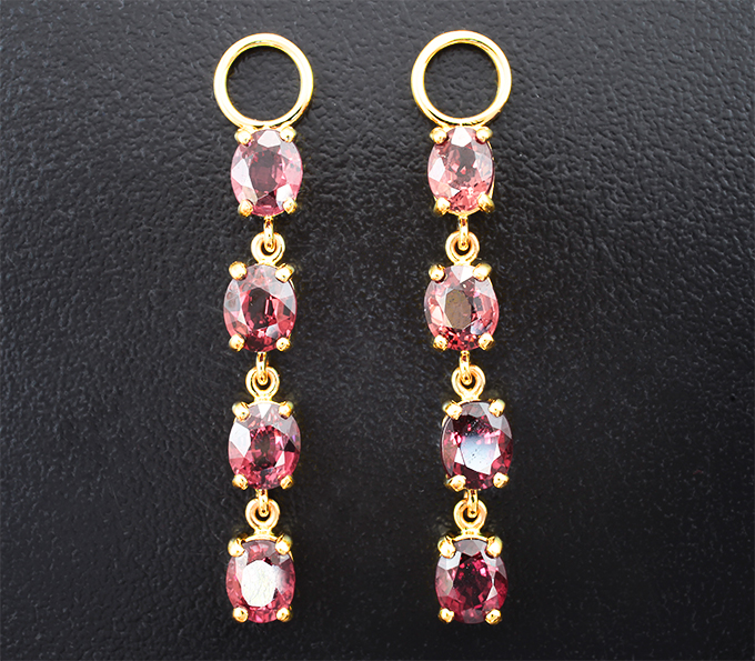 Золото Подвесы для серег с родолитами 6,02 карата