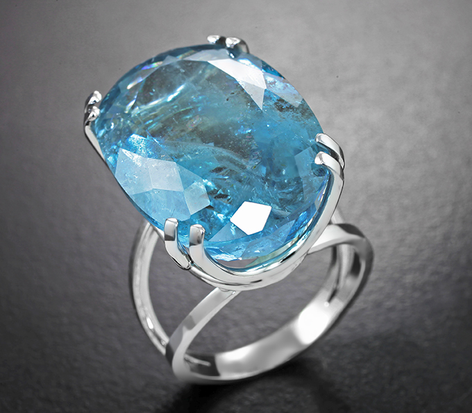 Золото Кольцо с крупным афганским аквамарином 24,27 карата
