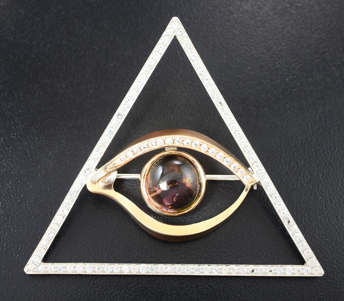 Серебро 925 Брошь/кулон с полихромным турмалином 9,63 карата и лейкосапфирами