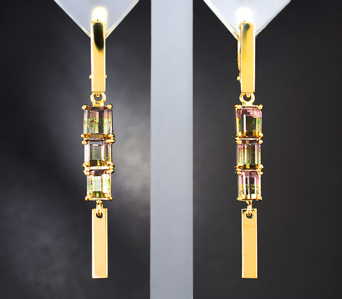 Золото Серьги с полихромными турмалинами 4,95 карата