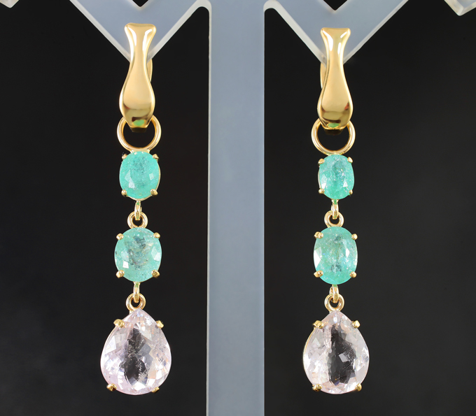 Золото Серьги с параиба турмалинами 4,08 карата и морганитами