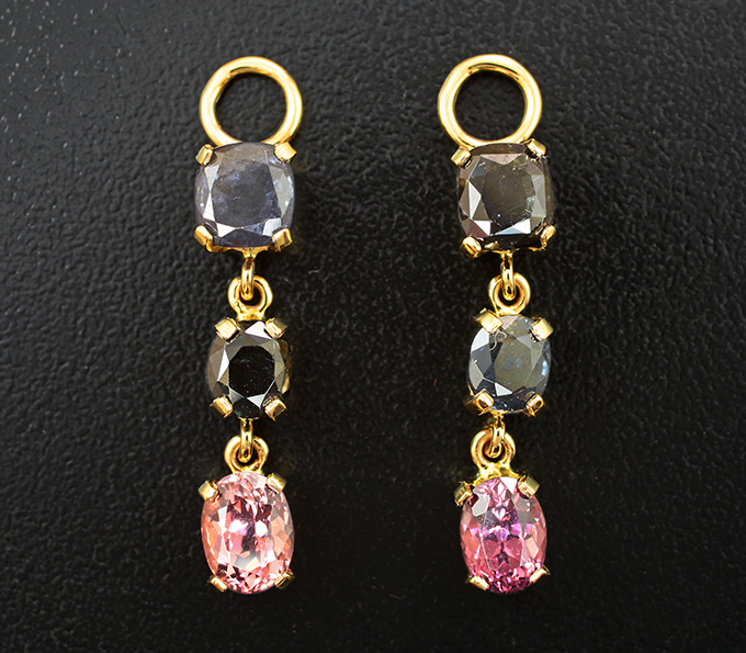 Золото Подвесы для серег с гранатами со сменой цвета 4,53 карата и малайа гранатами 2,41 карата