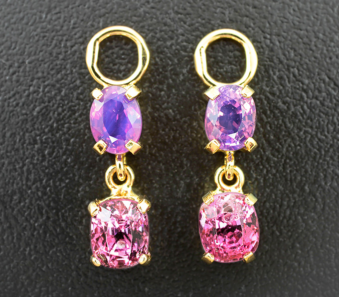 Золото Подвесы для серег с сапфирами 1,9 карата и неоново-розовыми шпинелями 2,81 карата