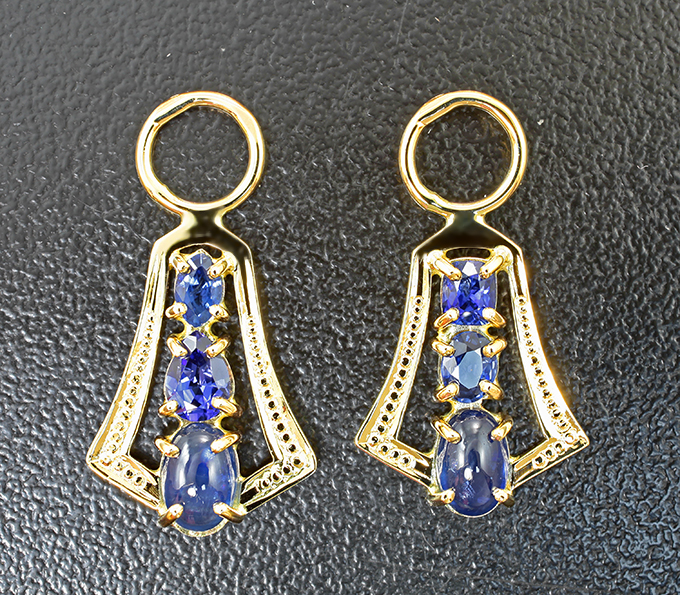 Золото Подвесы для серег с сапфирами 2,27 карата