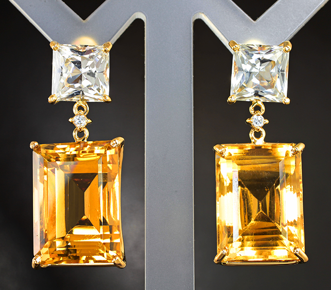 Золото Серьги с цитринами 48,15 карата, бесцветными топазами и цирконами