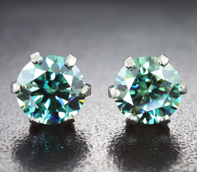 Серебро 925 Пусеты с голубовато-зелеными муассанитами 2,81 карата