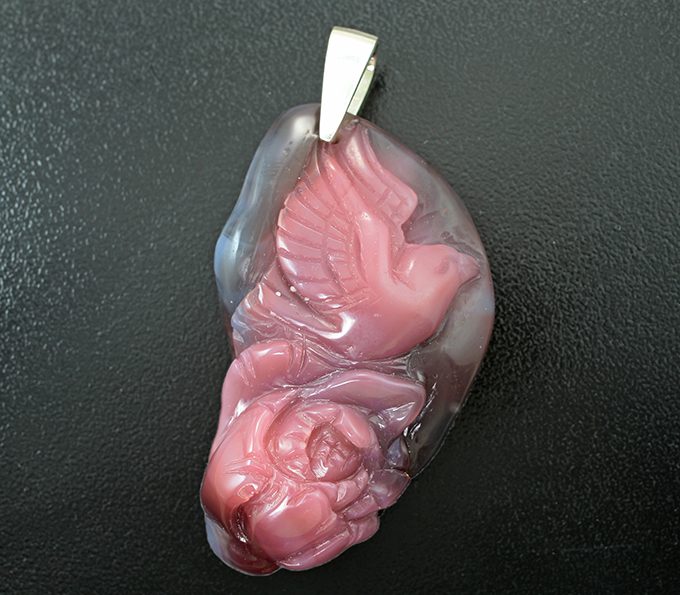 Серебро 925 Миниатюра-подвеска «Утро в саду» из цельного халцедона