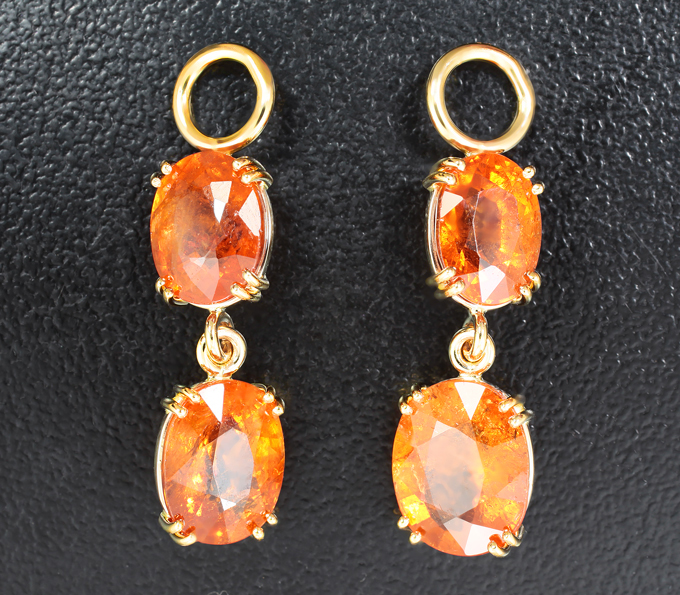 Золото Подвесы для серег с мандариновыми спессартинами 10,31 карата