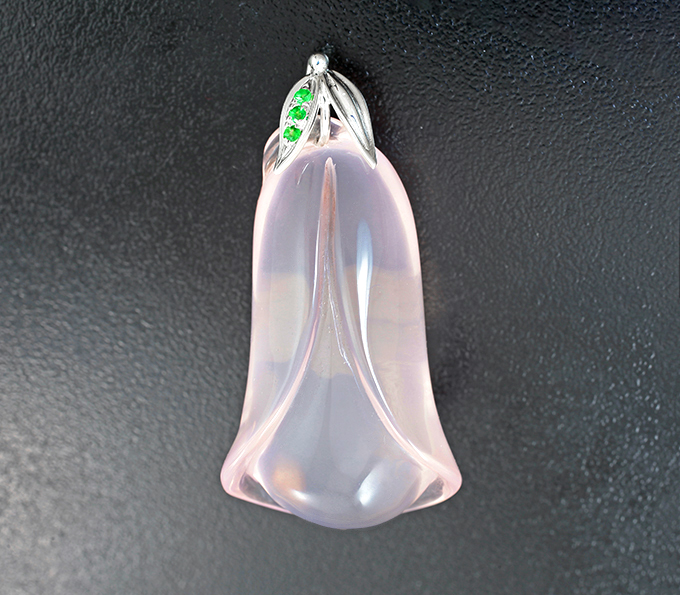 Серебро 925 Кулон с крупным розовым кварцем 93,81 карата и цаворитами