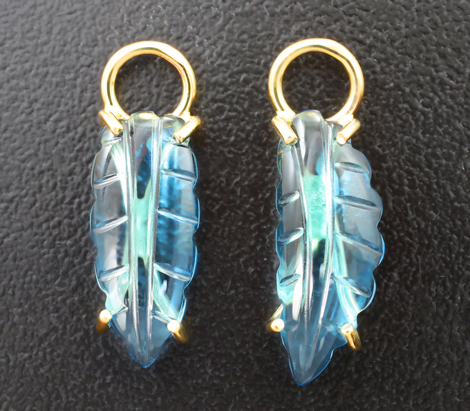 Золото Подвесы для серег с резными топазами 6,64 карата