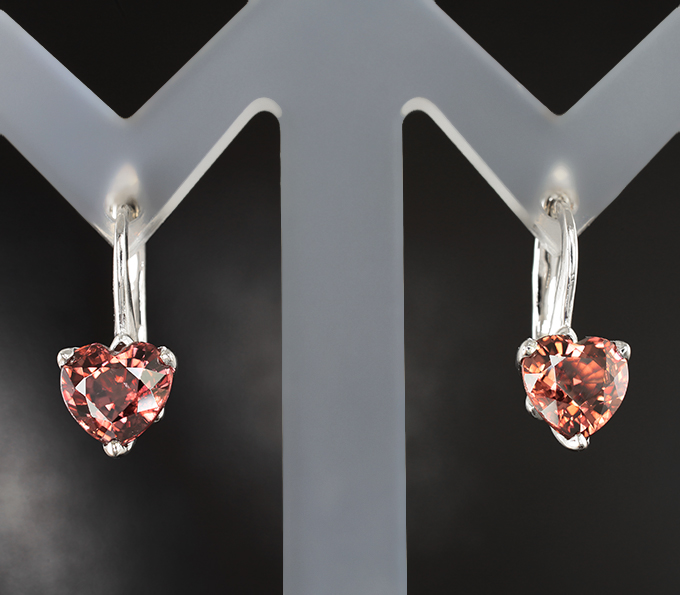 Серебро 925 Серьги с розово-оранжевыми цирконами 3,53 карата
