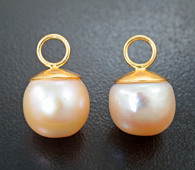 Золото Подвесы для серег с кремовым морским жемчугом 23,59 карата