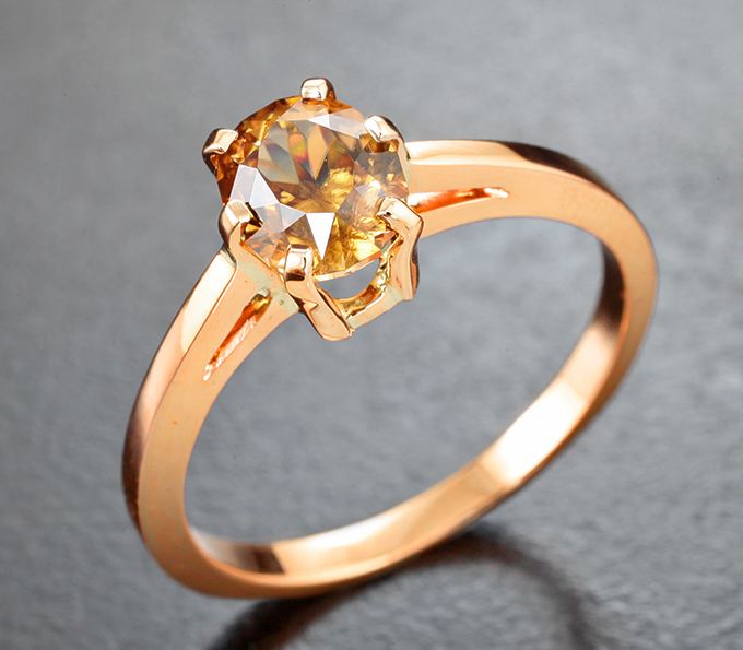 Золото Кольцо с золотистым цирконом топовой огранки 1,46 карата