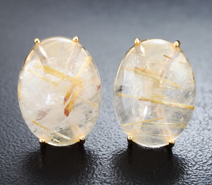 Золото Пусеты с рутиловым кварцем 16,02 карата