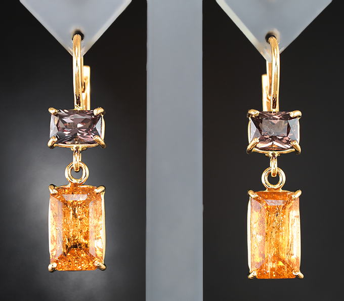 Золото Серьги с империал топазами 8,92 карата и гранатами 2,73 карата