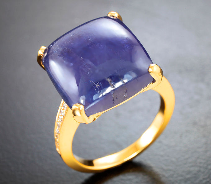 Золото Колцьо с крупным танзанитом 16,48 карата и бриллиантами