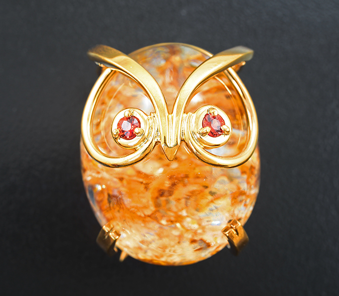 Серебро 925 Брошь/кулон с крупным садовым кварцем 71,99 карата и оранжевыми сапфирами