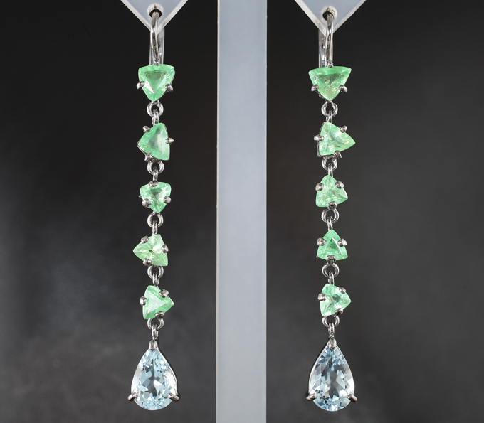 Серебро 925 Серьги с цаворитами 5,9 карата и аквамаринами 3,69 карата