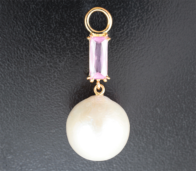 Золото Подвеска для серег со шпинелью редкой огранки 1,12 карата и морской жемчужиной барокко 17,9 карата