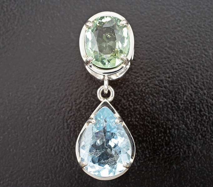 Серебро 925 Кулон с мятно-зеленым апатитом 2,43 карата и аквамарином 2,8 карата