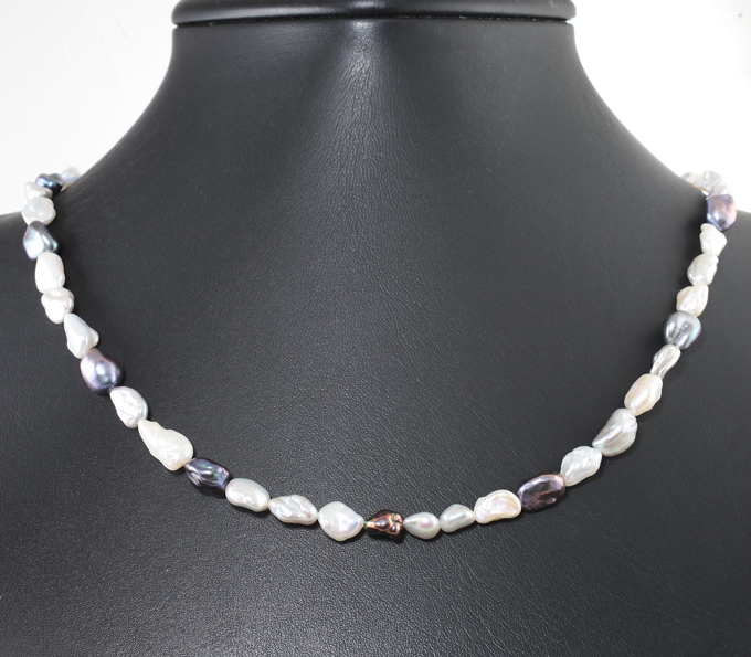 Серебро 925 Колье с разноцветным жемчугом барокко 89,69 карата