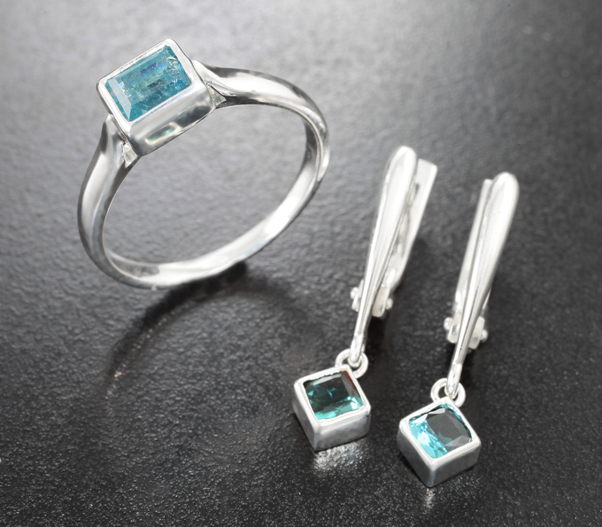 Серебро 925 Комплект с индиголитами турмалинами 1,59 карата