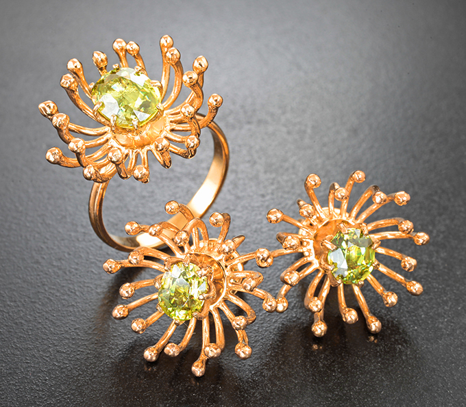 Серебро 925 Комплект со сфенами высокой дисперсии 4,24 карата