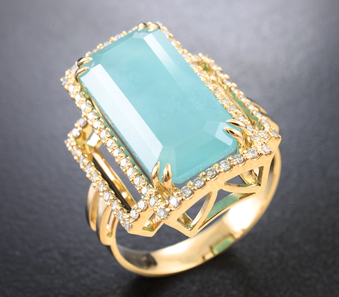 Золото Кольцо cо смитсонитом 15,25 карата и бриллиантами