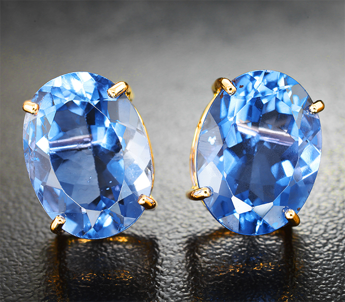 Золото Пусеты с крупными флюоритами со сменой цвета 17,92 карата