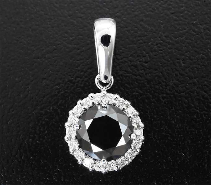 Золото Кулон с черным 1,98 карата и бесцветными бриллиантами