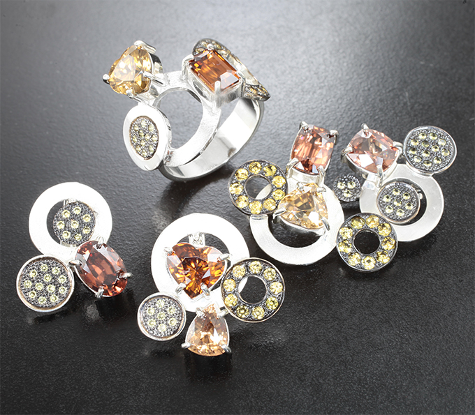 Серебро 925 Серебряный комплект с цирконами и сапфирами