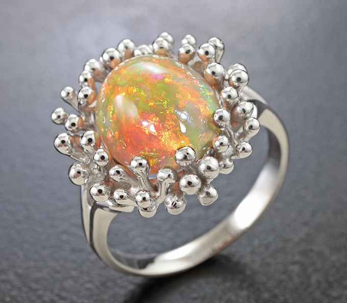 Серебро 925 Кольцо с кристаллическим эфиопским опалом 2,53 карата