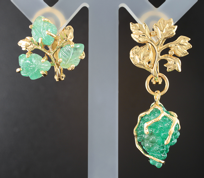 Золото Серьги с резными уральскими изумрудами 12,93 карата