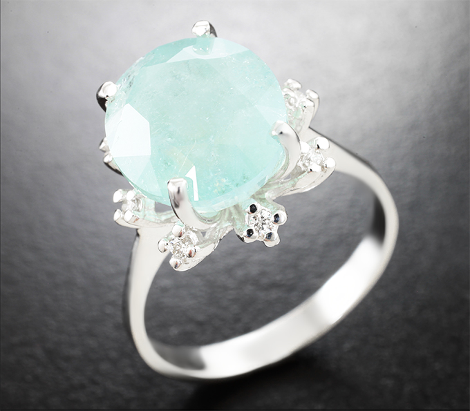 Серебро 925 Кольцо с параиба турмалином 6,07 карата и бриллиантами 