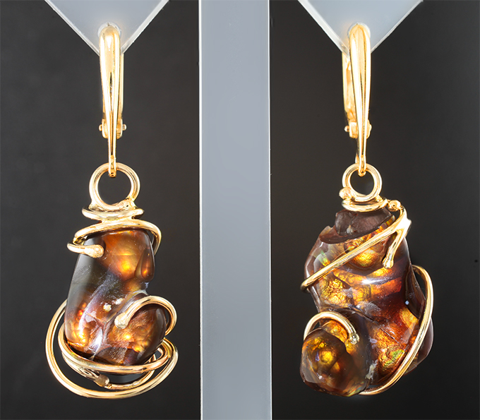 Золото Серьги с мексиканскими огненными агатами 23,44 карата