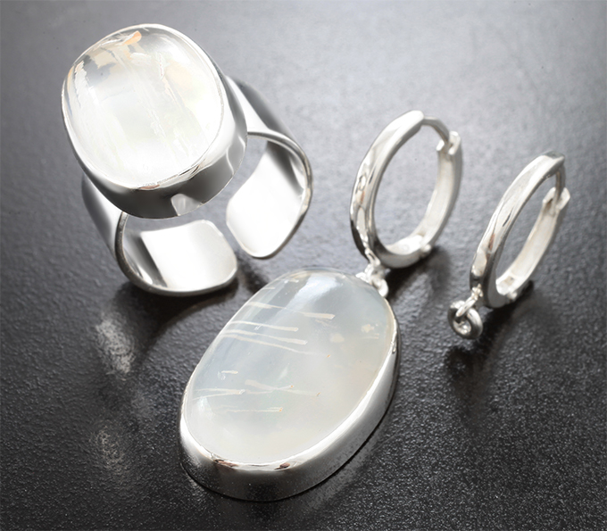 Серебро 925 Комплект с лунным камнем 32,18 карата