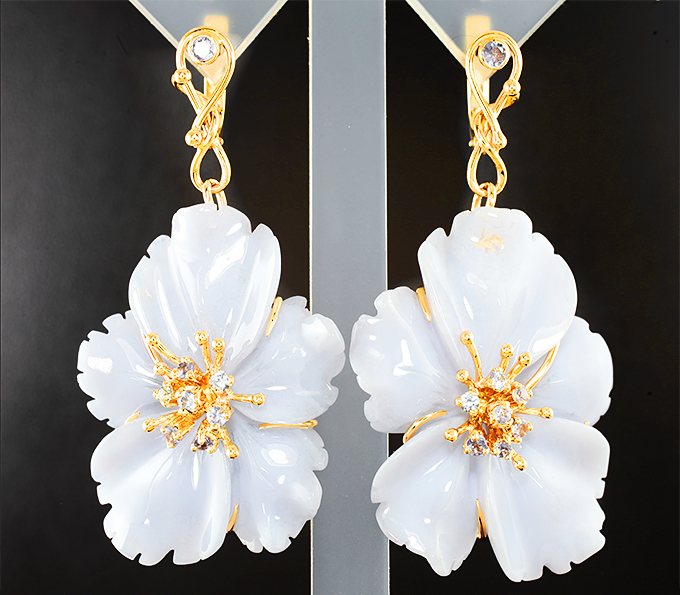 Золото Серьги с халцедоном 57,89 карата и танзанитами