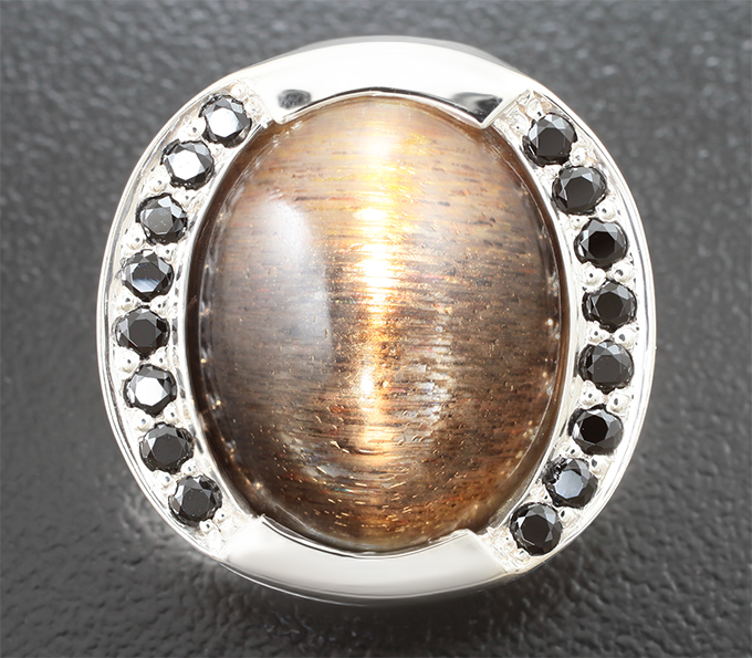 Серебро 925 Кулон с солнечным камнем с эффектом кошачьего глаза 16,77 карата и черными шпинелями