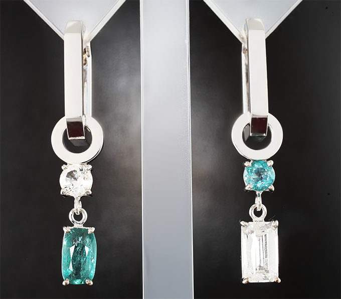 Золото Серьги с грандидьеритами 1,53 карата и фенакитами 2,16 карата