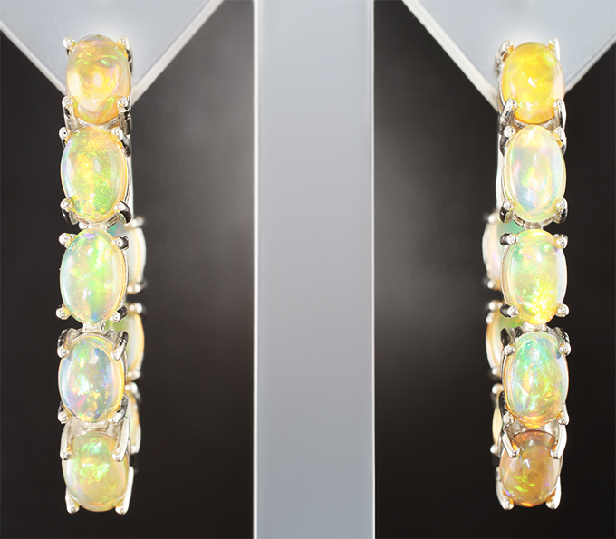 Серебро 925 Серьги с кристаллическими эфиопскими опалами 