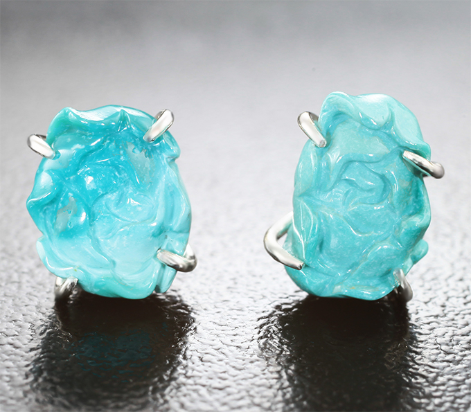 Серебро 925 Пусеты с резной армянской бирюзой 